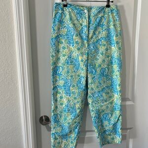Lilly Pulitzer White Label Vintage Rare Zebra Blue Fabulous! Crop Pant Sz 10